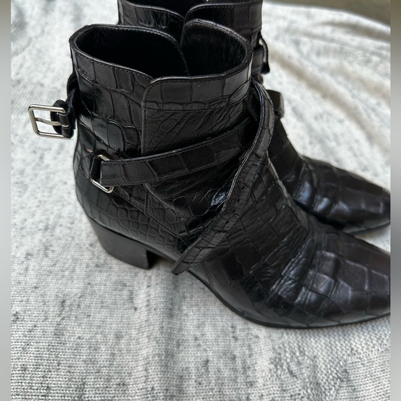 YSL Crocodile Embossed Leather Booties 36 - Picture 4 of 5